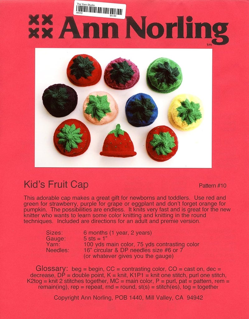 Ann Norling Kid's Fruit Cap - Knitting Pattern #10-6 Months (1 yr, 2 yrs) - Image 2